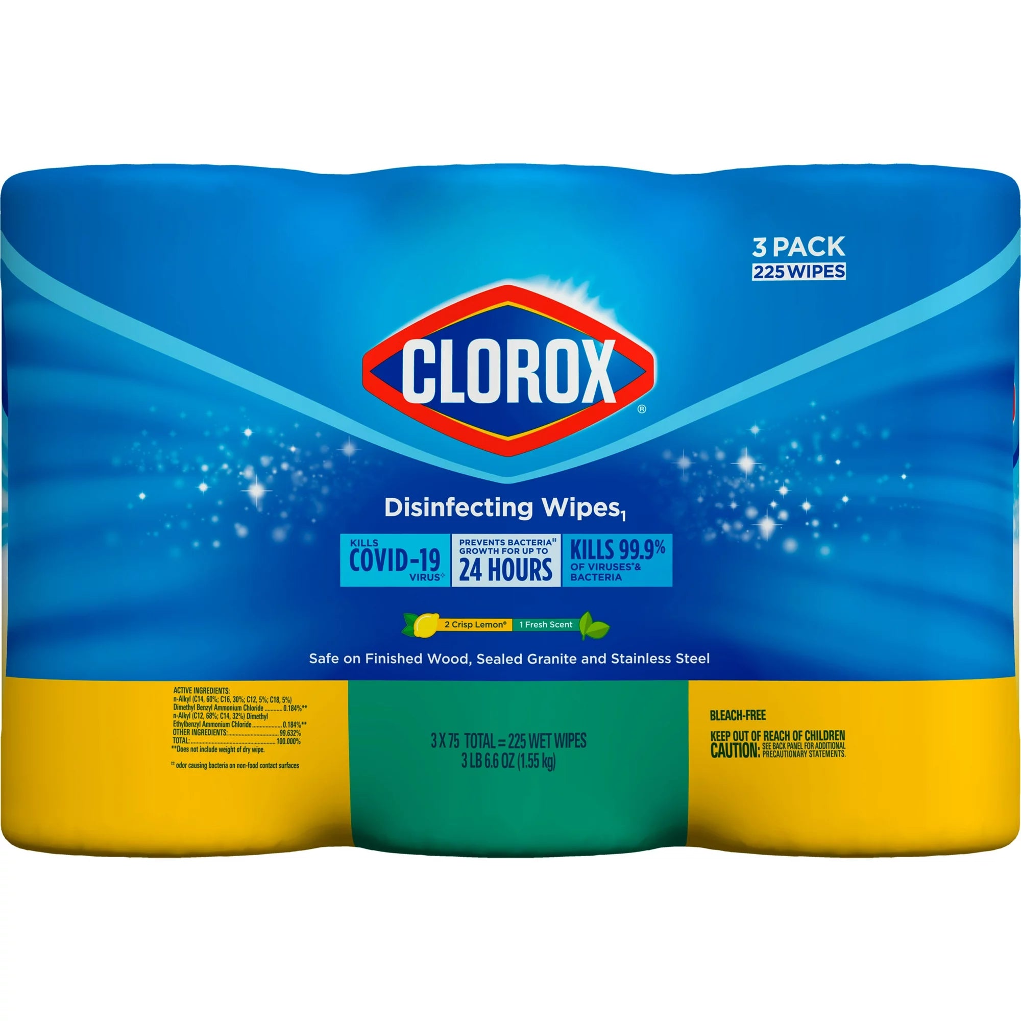 Clorox Disinfecting and Cleaning Wipes, Crisp Lemon and Fresh Scent, 75 Count Each, 3 Pack